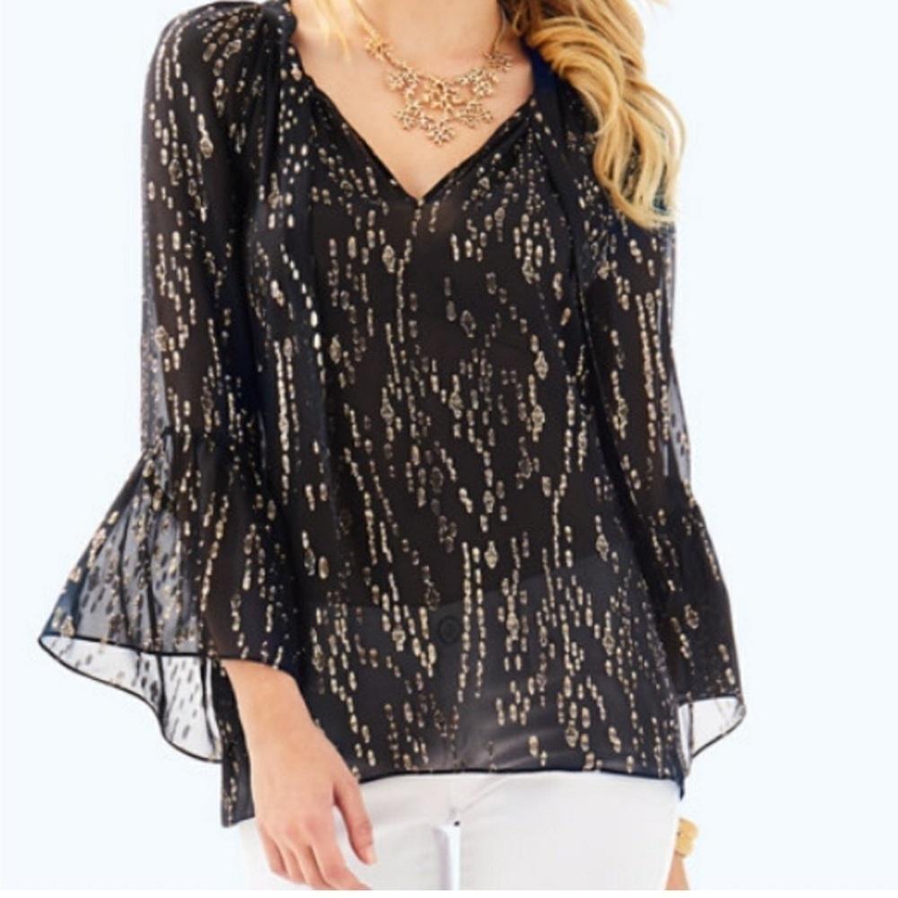 Lilly Pulitzer Black Gold Matilda Sheer Top